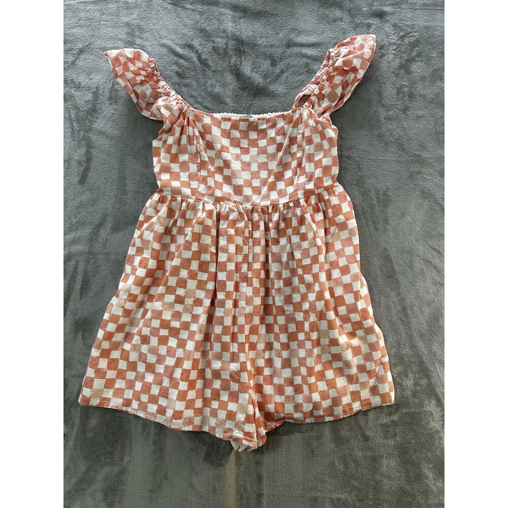American Eagle Checkered Romper Womens Medium PinkishWhite cottagecore/coquette